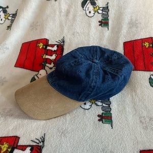 Denim strap back w/brown suede brim